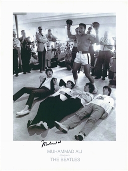 Muhammad Ali Autographed "Ali Conquers The Beatles" 12 x 16 Print (Beckett) 